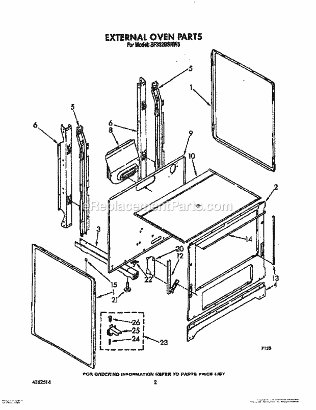 Whirlpool SF332BSRW6 Gas Range External Oven Diagram