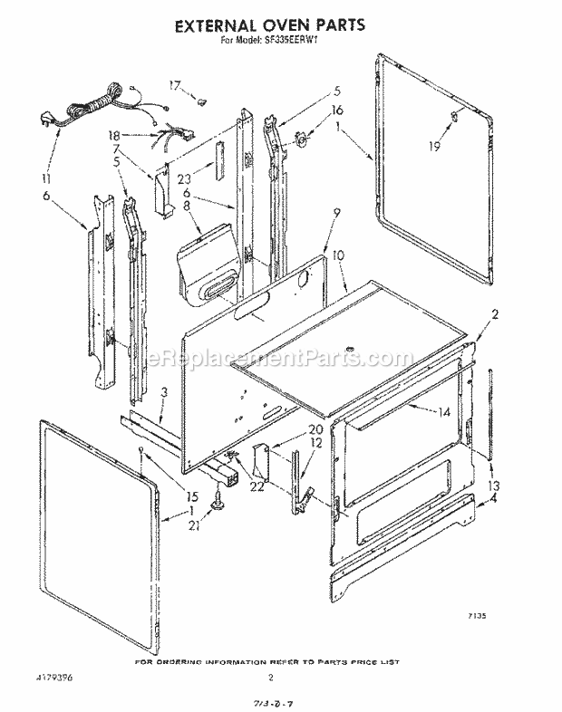 Whirlpool SF335EERW1 Gas Range External Oven Diagram