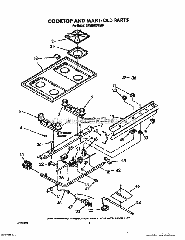 Whirlpool SF335PEWW0 Gas Range Cooktop and Manifold, Literature and Optional Diagram