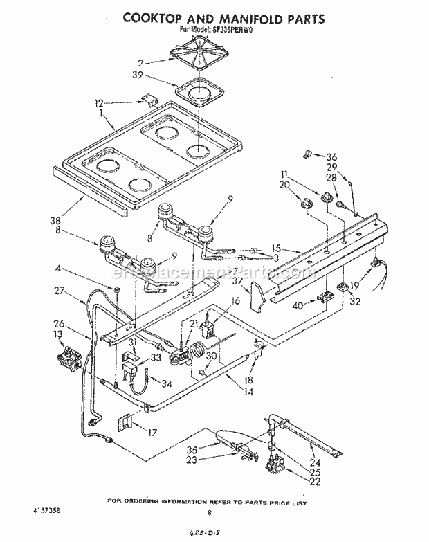 Whirlpool SF336PERW0 Gas Range Cook Top and Manifold , Literature Diagram