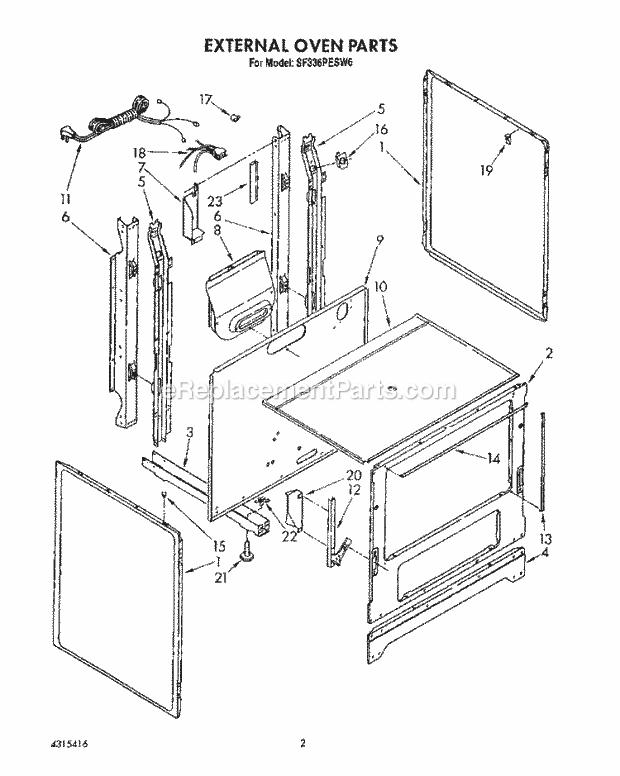 Whirlpool SF336PESW6 Gas Range External Oven Diagram