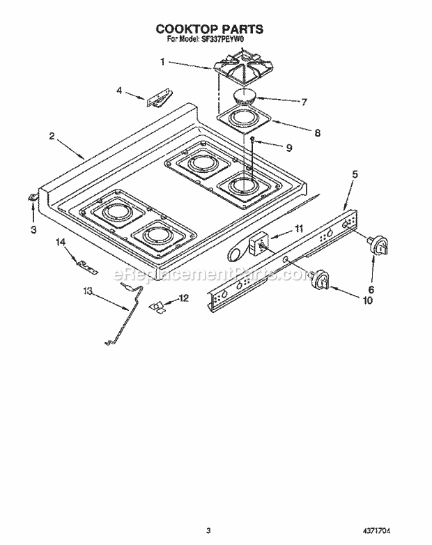 Whirlpool SF337PEYN0 Range Cooktop Diagram