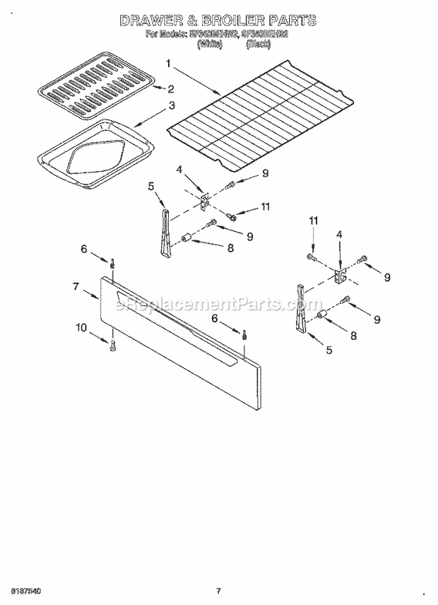 Whirlpool SF340BEHB2 Freestanding Gas Range Drawer and Broiler Diagram