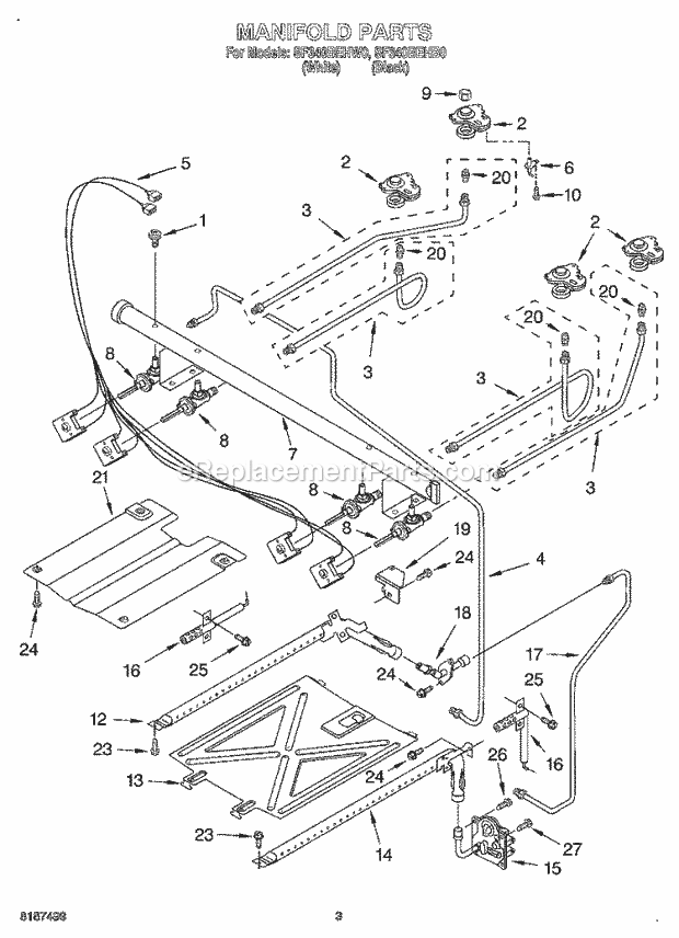 Whirlpool SF340BEHW0 Freestanding Gas Range Manifold Diagram