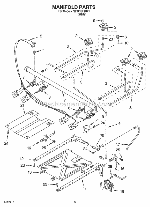 Whirlpool SF341BEKW1 Freestanding Gas Range Manifold Diagram