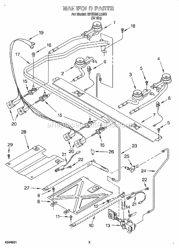 Whirlpool SF350BEEW0 Freestanding Gas Range Manifold Diagram