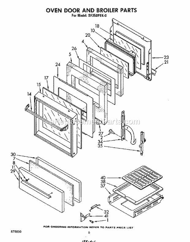 Whirlpool SF350PEK0 Range Oven Door and Broiler Diagram