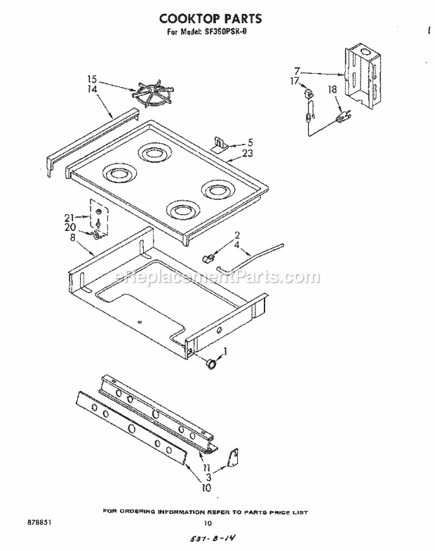 Whirlpool SF350PSK0 Gas Range Cook Top Diagram