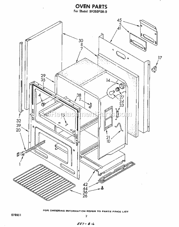 Whirlpool SF350PSK0 Gas Range Oven , Literature Diagram