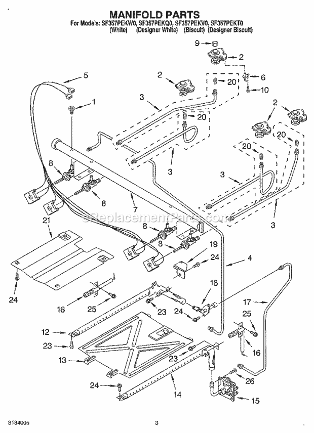 Whirlpool SF357PEKQ0 Freestanding Gas Range Manifold Diagram