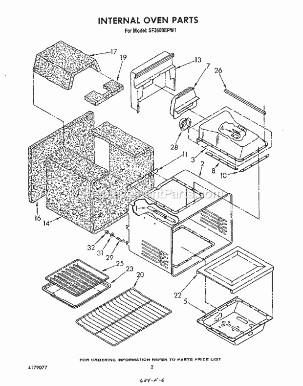 Whirlpool SF3600EPW1 Gas Range Internal Oven Diagram