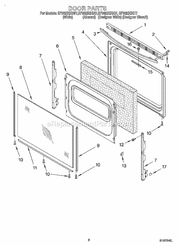 Whirlpool SF362BEGN7 Freestanding Gas Range Door, Optional Diagram