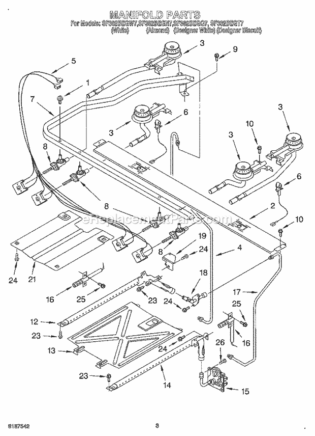 Whirlpool SF362BEGN7 Freestanding Gas Range Manifold Diagram