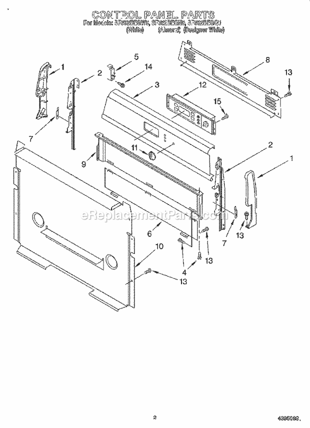 Whirlpool SF362BEGQ0 Freestanding Gas Range Control Panel Diagram