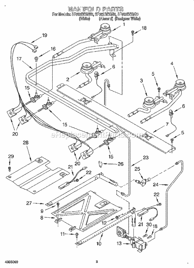 Whirlpool SF362BEGQ0 Freestanding Gas Range Manifold Diagram