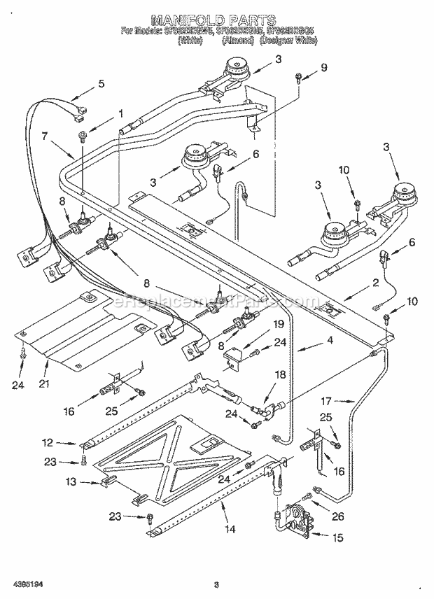 Whirlpool SF362BEGQ5 Freestanding Gas Range Manifold Diagram