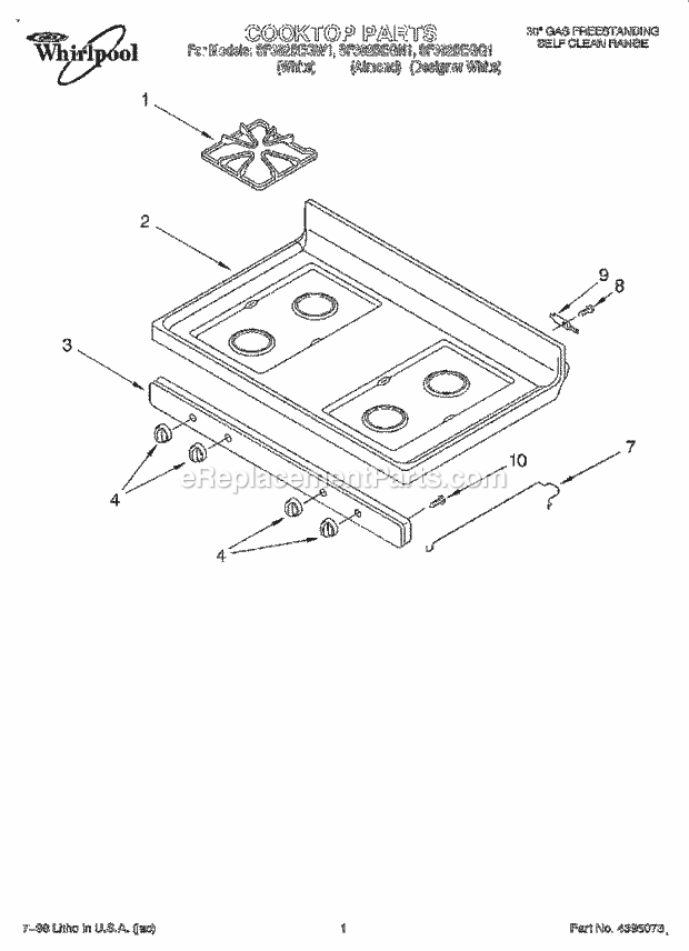 Whirlpool SF362BEGW1 Freestanding Gas Range Cooktop Diagram