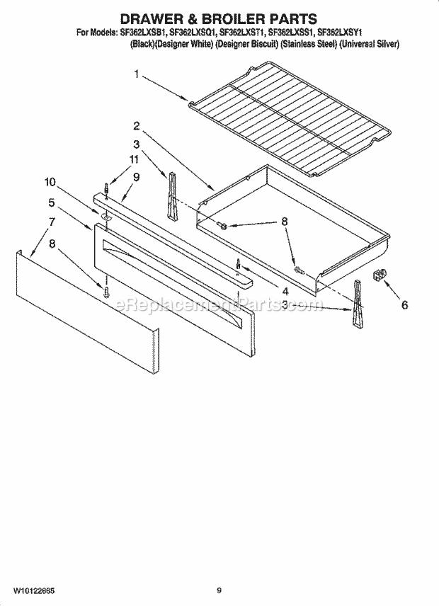 Whirlpool SF362LXSB1 Freestanding Gas Range Drawer & Broiler Parts, Optional Parts Diagram