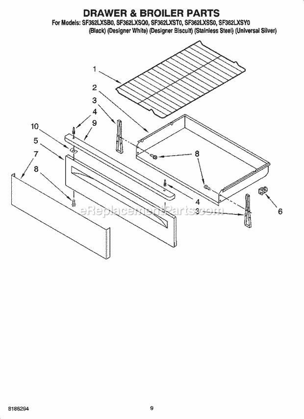 Whirlpool SF362LXSQ0 Freestanding Gas Range Drawer & Broiler Parts, Optional Parts Diagram