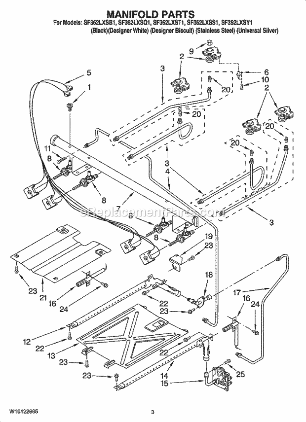 Whirlpool SF362LXSY1 Freestanding Gas Range Manifold Parts Diagram