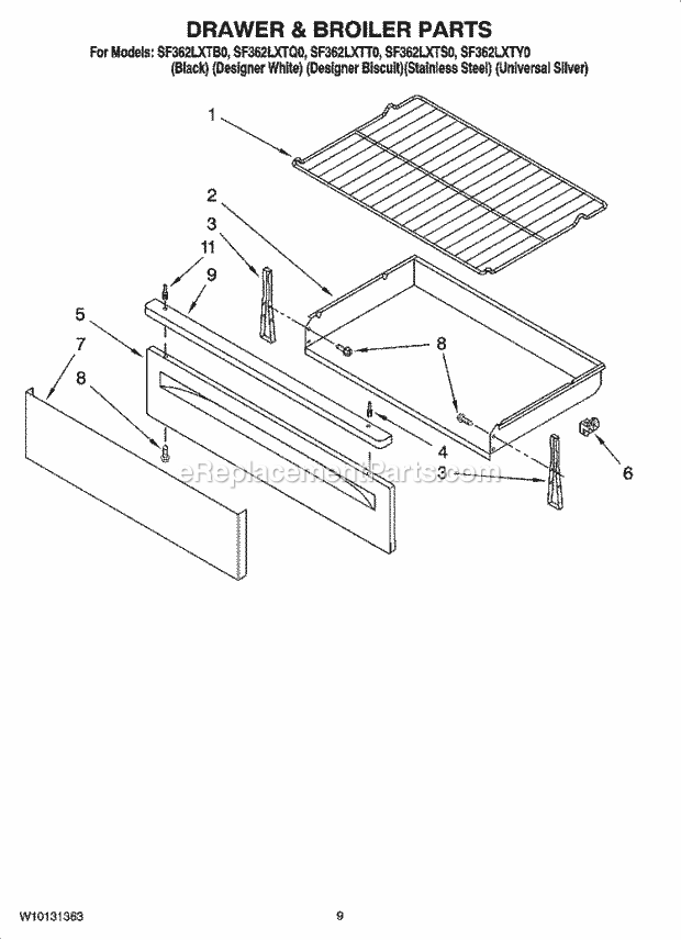 Whirlpool SF362LXTQ0 Freestanding Gas Range Drawer & Broiler Parts, Optional Parts Diagram