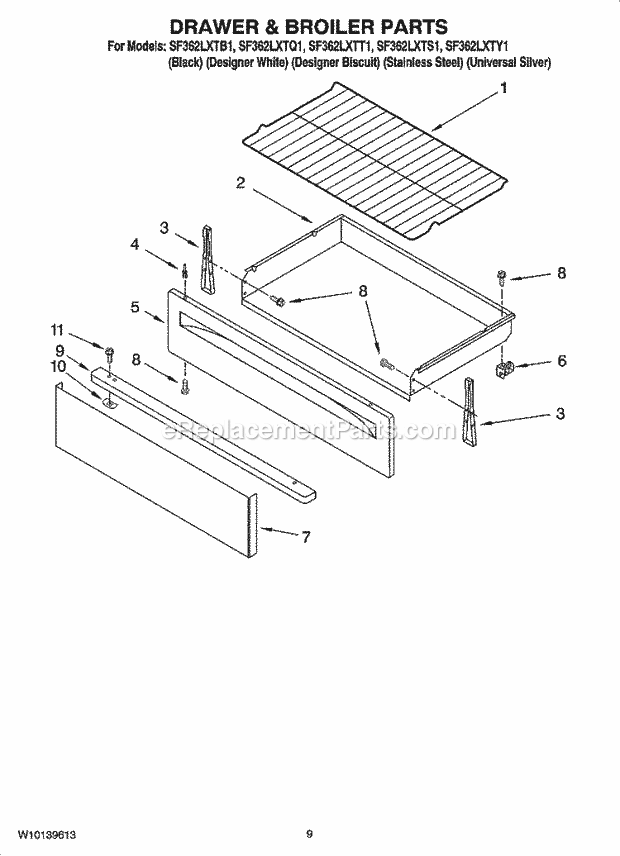 Whirlpool SF362LXTS1 Freestanding Gas Range Drawer & Broiler Parts, Optional Parts Diagram