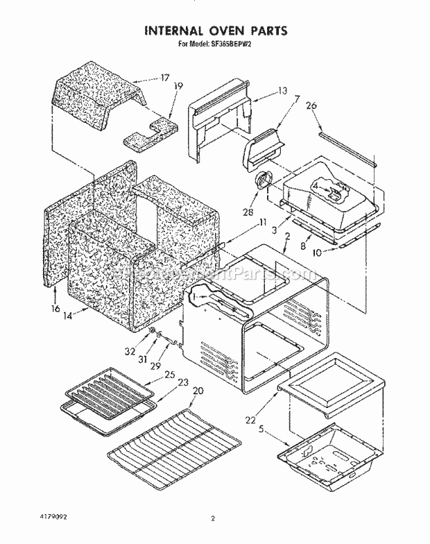 Whirlpool SF365BEPW2 Freestanding Gas Range Internal Oven Diagram