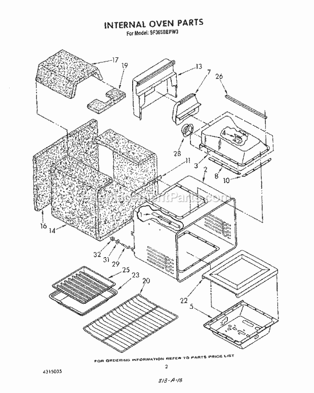 Whirlpool SF365BEPW3 Freestanding Gas Range Internal Oven Diagram