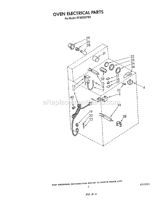 Whirlpool SF365BEPW3 Freestanding Gas Range Oven Electrical Diagram