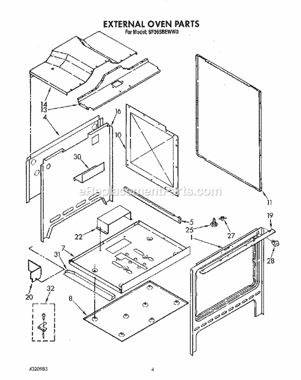 Whirlpool SF365BEWN0 Range External Oven Diagram