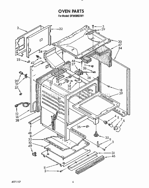 Whirlpool SF365BEXW1 Freestanding Gas Range Oven Diagram