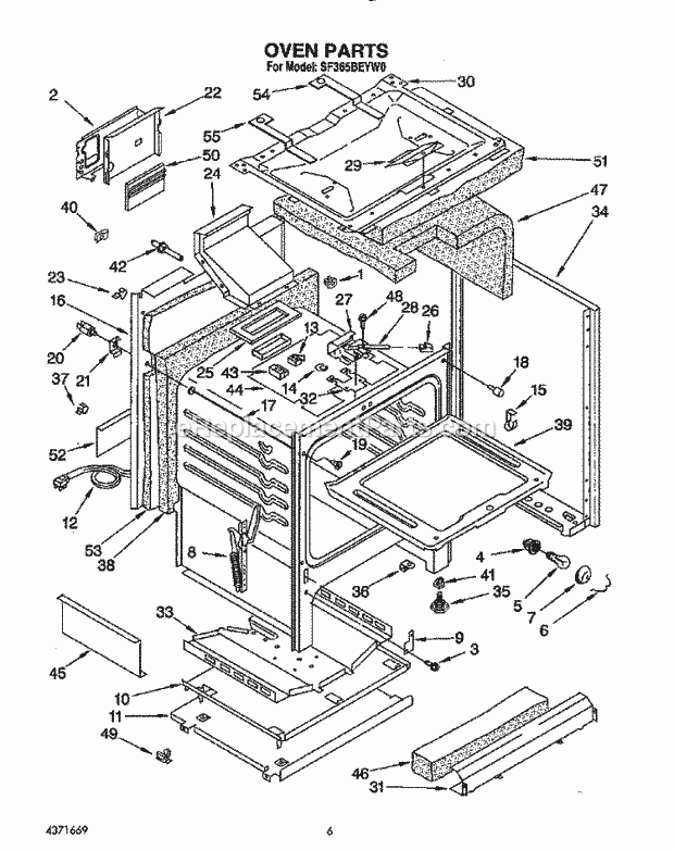 Whirlpool SF365BEYN0 Range Oven Diagram