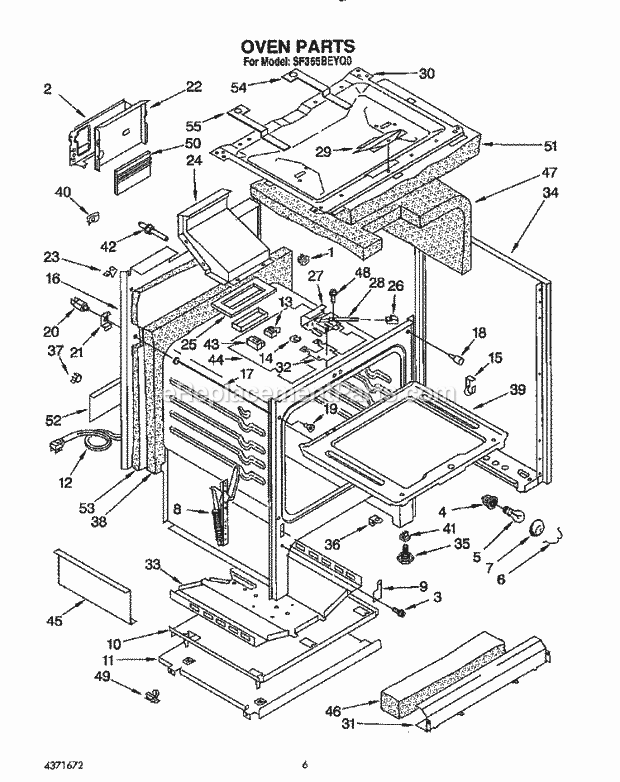 Whirlpool SF365BEYQ0 Freestanding Gas Range Oven Diagram