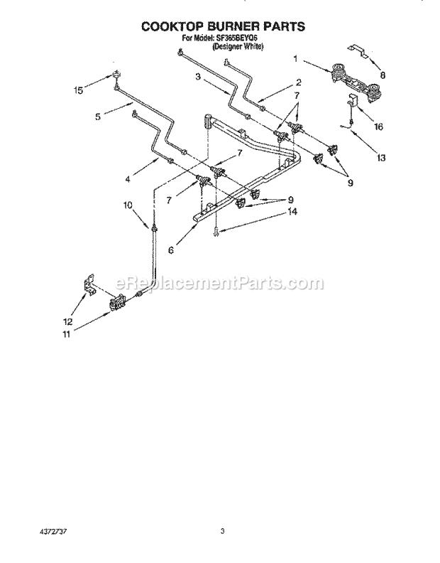 Whirlpool SF365BEYQ6 Freestanding Gas Range Cooktop Burner Diagram