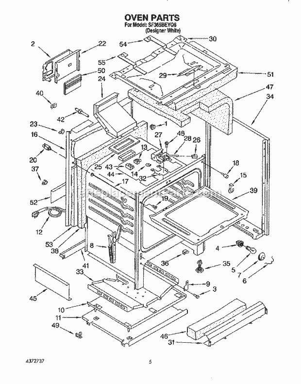 Whirlpool SF365BEYQ6 Freestanding Gas Range Oven Diagram