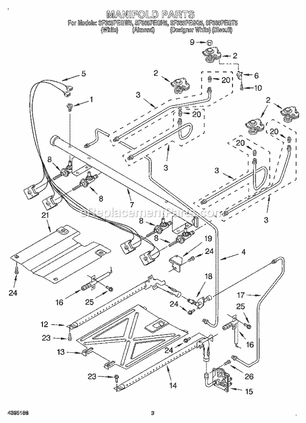 Whirlpool SF365PEGT5 Freestanding Gas Range Manifold Diagram