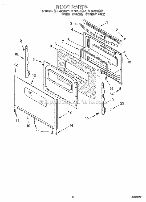 Whirlpool SF365PEGW1 Freestanding Gas Range Door, Lit/Optional Diagram