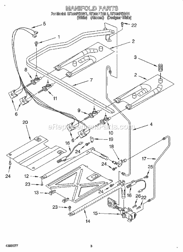 Whirlpool SF365PEGW1 Freestanding Gas Range Manifold Diagram