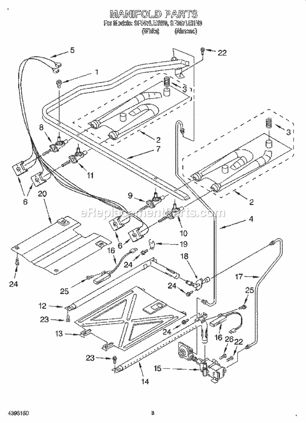 Whirlpool SF367LEHN0 Freestanding Gas Range Manifold Diagram