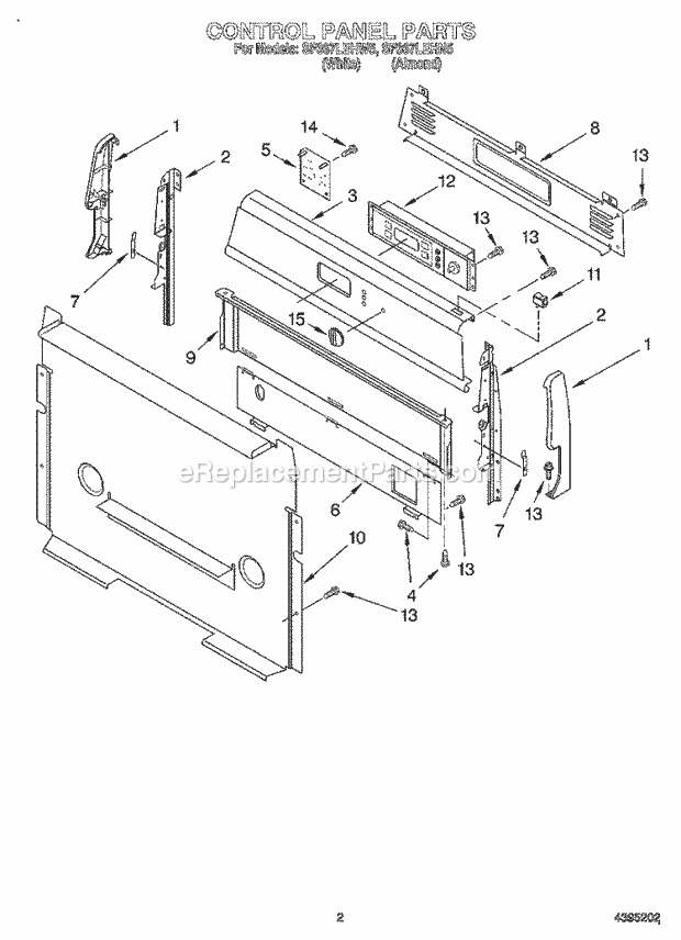 Whirlpool SF367LEHW5 Freestanding Gas Range Control Panel Diagram