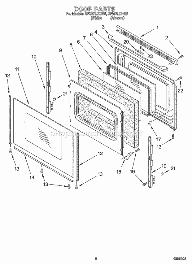 Whirlpool SF367LEHW5 Freestanding Gas Range Door, Optional Diagram