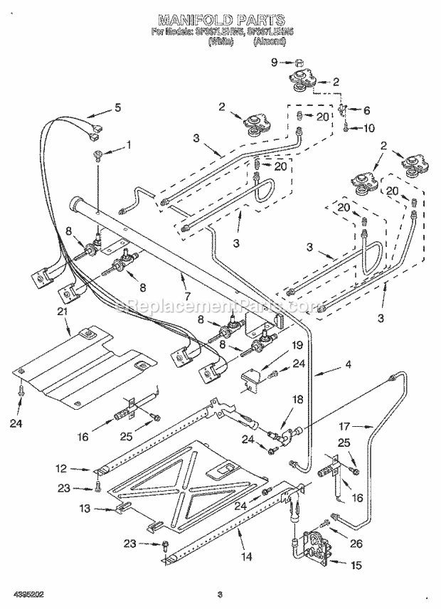 Whirlpool SF367LEHW5 Freestanding Gas Range Manifold Diagram