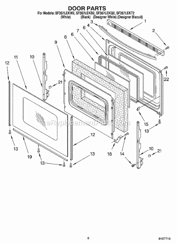 Whirlpool SF367LEKB2 Freestanding Gas Range Door Parts, Miscellaneous Parts Diagram