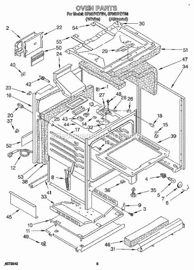 Whirlpool SF367PEYN4 Freestanding Gas Range Oven Diagram