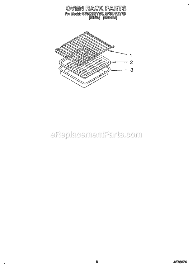 Whirlpool SF367PEYN6 Freestanding Gas Range Oven Rack, Literature Diagram