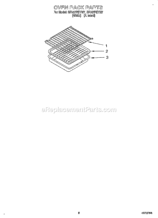 Whirlpool SF367PEYN7 Freestanding Gas Range Oven Rack, Literature Diagram