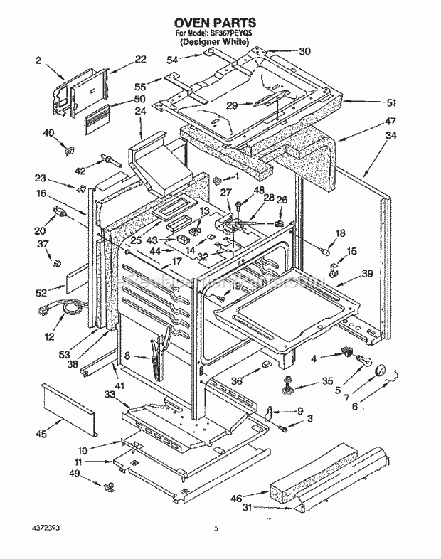 Whirlpool SF367PEYQ5 Freestanding Gas Range Oven Diagram