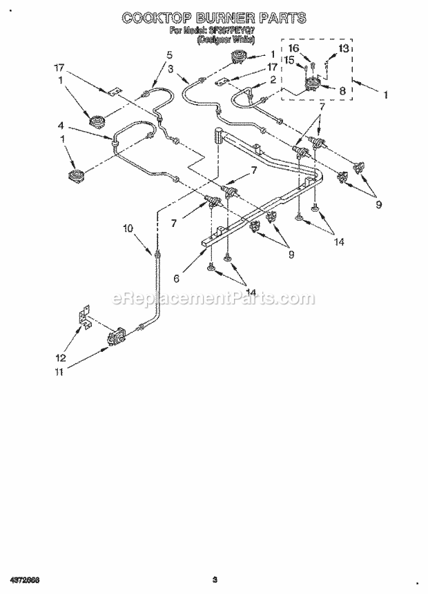 Whirlpool SF367PEYQ7 Freestanding Gas Range Cooktop Burner Diagram