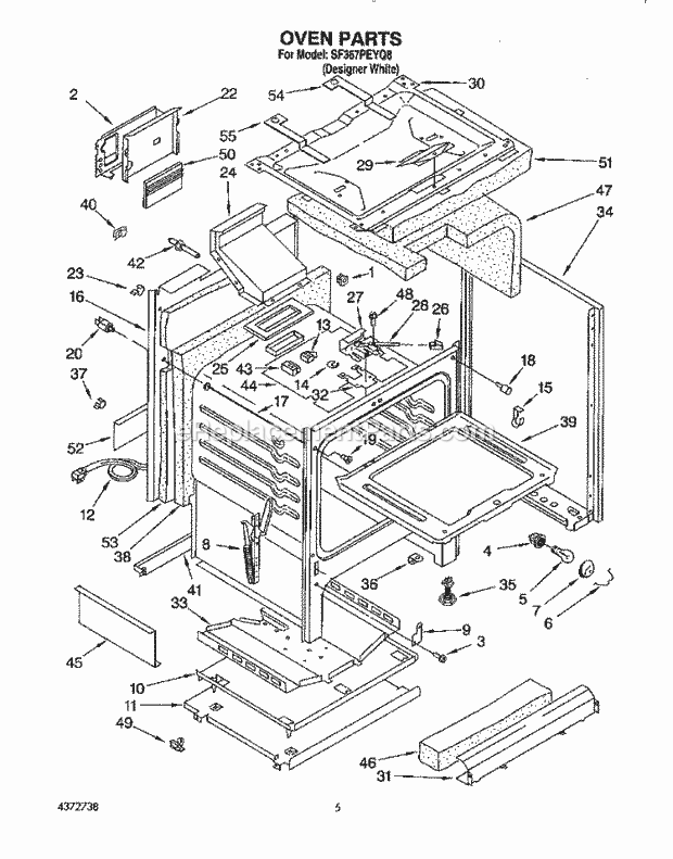 Whirlpool SF367PEYQ8 Freestanding Gas Range Oven Diagram