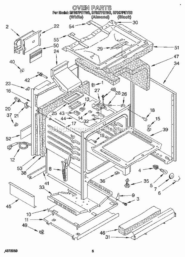 Whirlpool SF367PEYW3 Freestanding Gas Range Oven Diagram